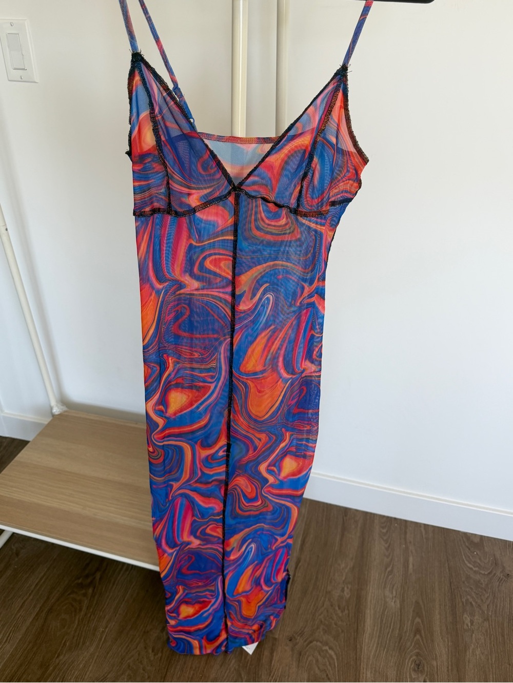 Vibrant Swirl Print Slip Dress in Blue & Orange